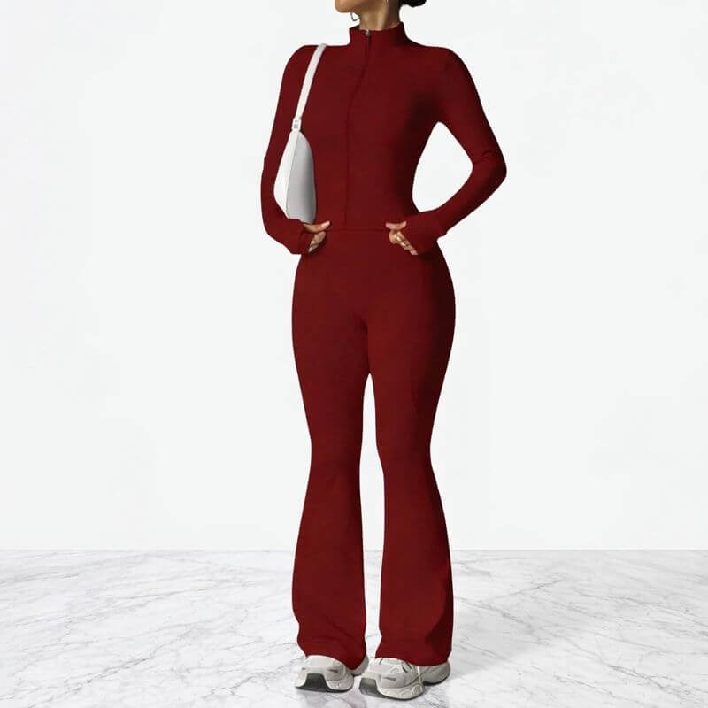 AeroFlare – Schnelltrocknendes Damen-Trainingsset mit schmal geschnittener Jacke und ausgestellter Leggings für Yoga, Workout und Alltag