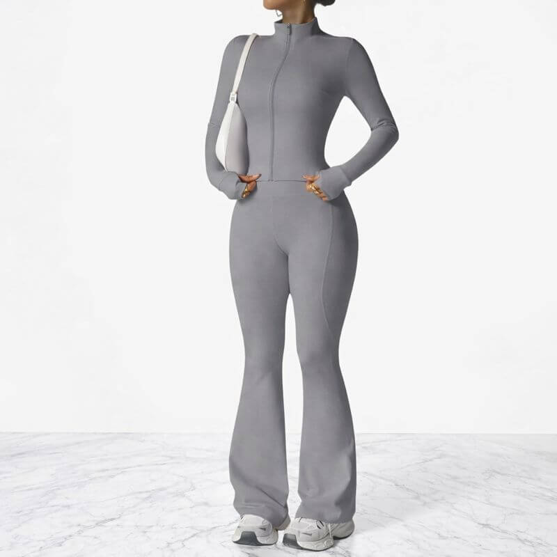 AeroFlare – Schnelltrocknendes Damen-Trainingsset mit schmal geschnittener Jacke und ausgestellter Leggings für Yoga, Workout und Alltag