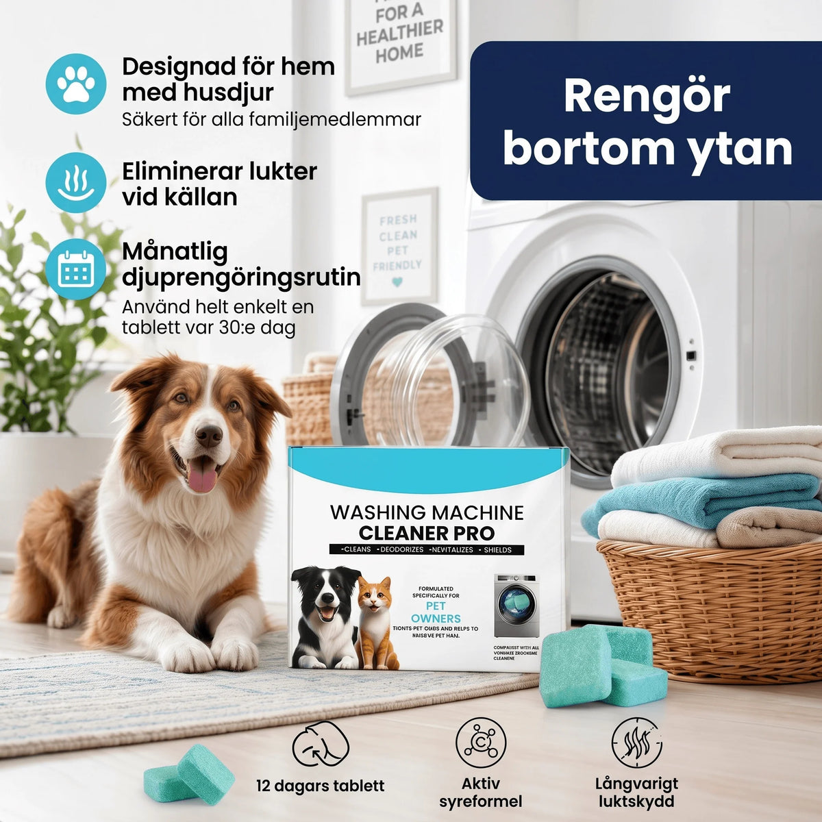 FreshCore – Reinigungstabletten für die Waschmaschine gegen Tierhaare und Gerüche – Tiefenreinigung