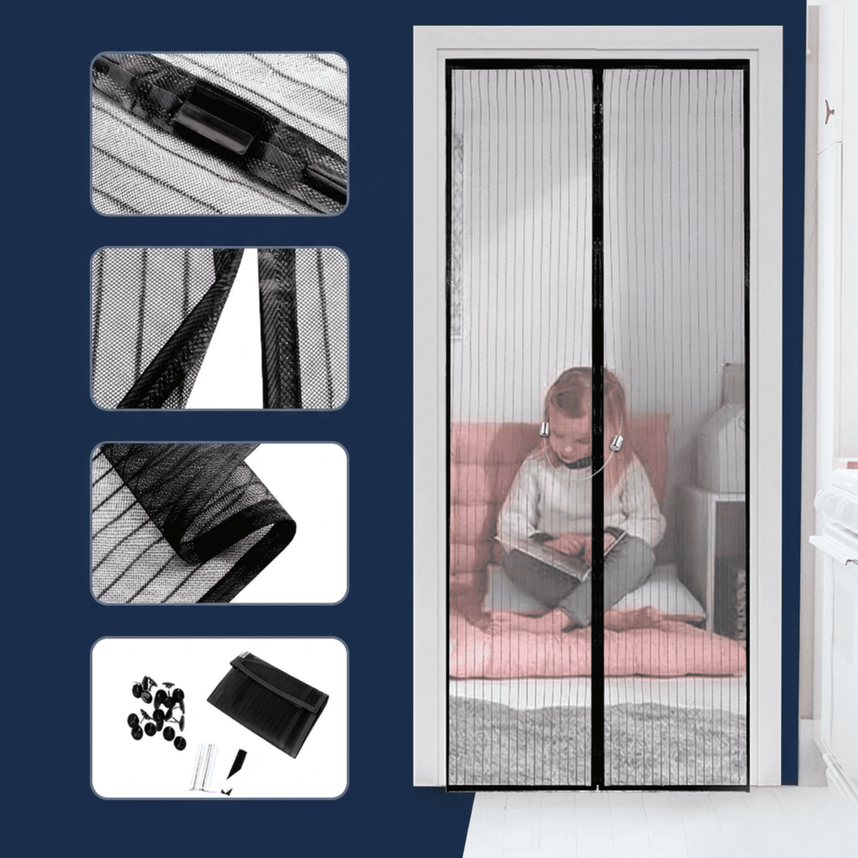 Magnetisches Moskitonetz für Tür mit automatischer Schließung | Insektenschutznetz mit Magnetverschluss - Mückenschutz für Terrasse, Balkon & Eingang (mehrere Größen)