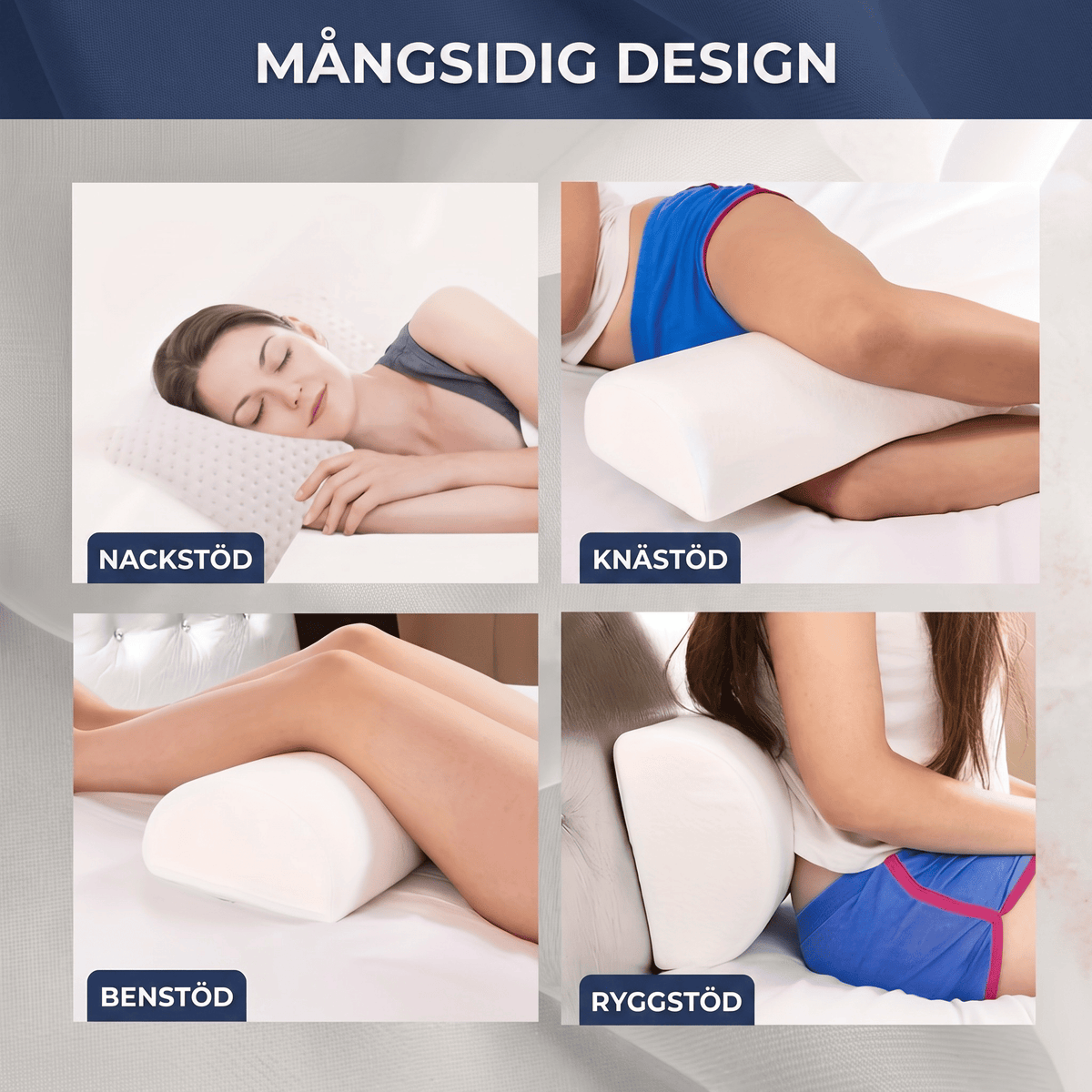 RestCurve – Halvmåneformad Minneskudde för Ben, Knä och Nedre Rygg – Avlastande Memory Foam Stödkudde