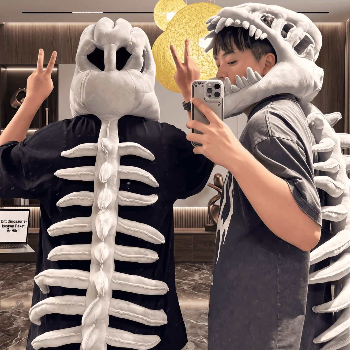 RexBone – Dinosaurierskelett-Kostümhut aus weichem Plüsch für Kinder und Erwachsene – Lustiges und maschinenwaschbares Cosplay-Requisit für Halloween, Geburtstage und Mottopartys