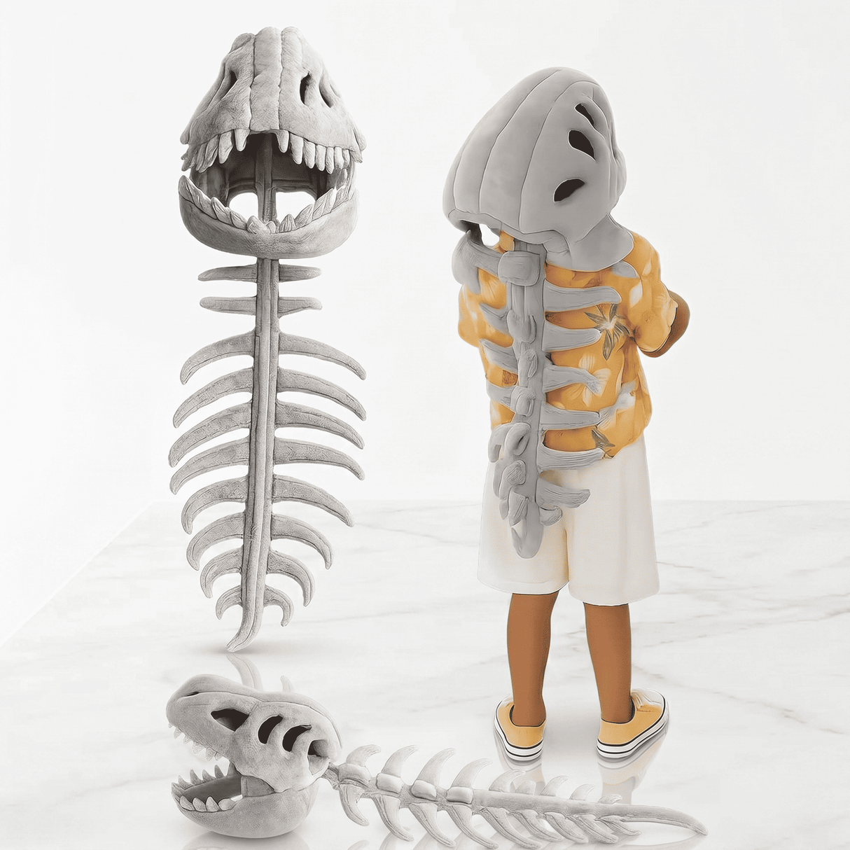 RexBone – Dinosaurierskelett-Kostümhut aus weichem Plüsch für Kinder und Erwachsene – Lustiges und maschinenwaschbares Cosplay-Requisit für Halloween, Geburtstage und Mottopartys