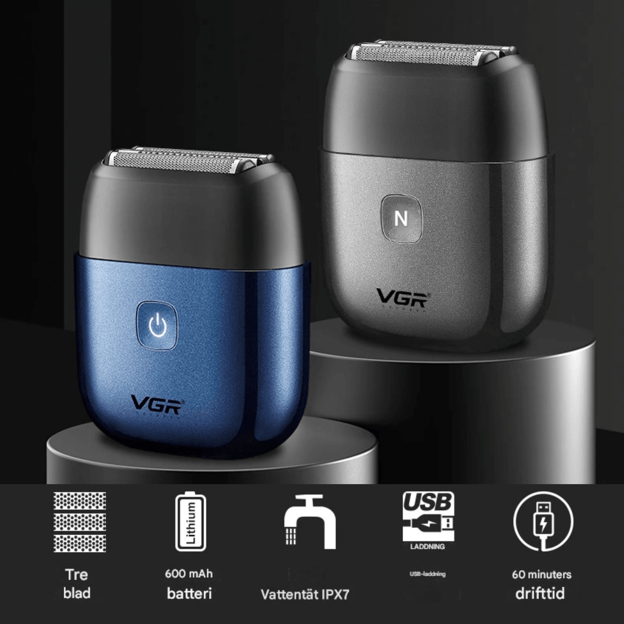 TrimAxis - Elektrischer Rasierer mit drei Klingen für Männer, IPX7 wasserfestes Design & Schnelles Aufladen über USB Typ-C