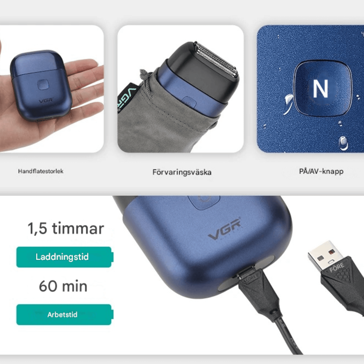 TrimAxis - Elektrischer Rasierer mit drei Klingen für Männer, IPX7 wasserfestes Design & Schnelles Aufladen über USB Typ-C