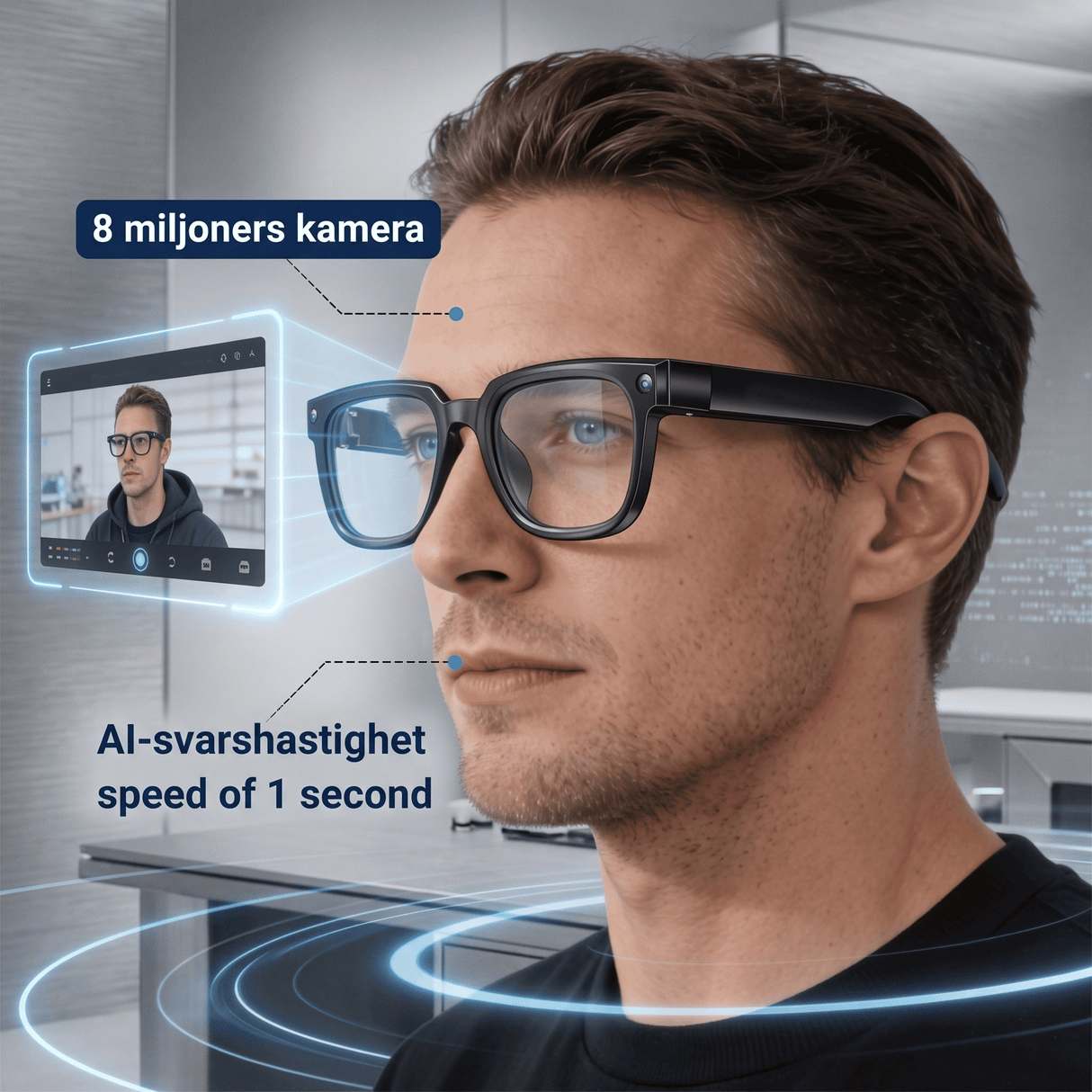 VoxLens – Smarta AI-Glasögon med Kamera, Realtidsöversättning och Röststyrning – 4K Video, Samtal och Musik