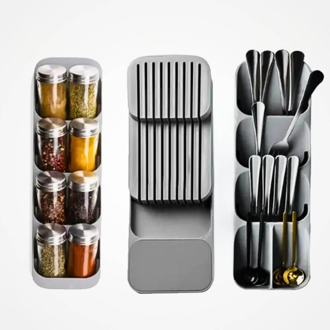 CutliBox - Intelligente Küchenaufbewahrung für Besteck, Messer und Gewürzflaschen | Multifunktionaler Organizer