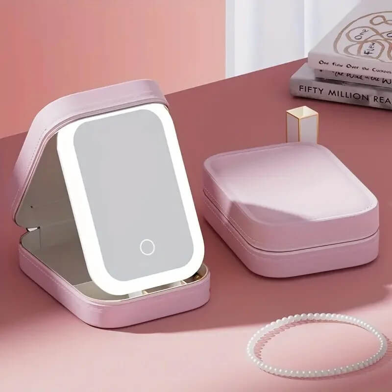 GlamVault - Reisefreundliche Makeup-Aufbewahrung mit integriertem LED-Spiegel | Praktische Aufbewahrung mit Stil