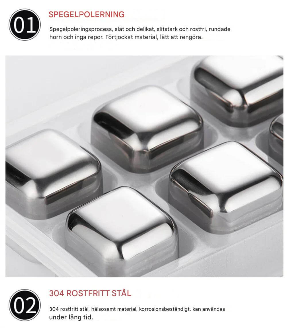 FrostGleam - Edelstahl Eiswürfel Set | Wiederverwendbare Eiswürfel für Whiskey, Wein & Cocktails - Stilvoll, kühl & Keine Verdünnung