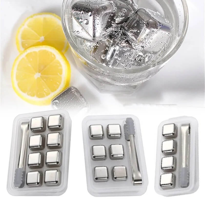 FrostGleam - Edelstahl Eiswürfel Set | Wiederverwendbare Eiswürfel für Whiskey, Wein & Cocktails - Stilvoll, kühl & Keine Verdünnung