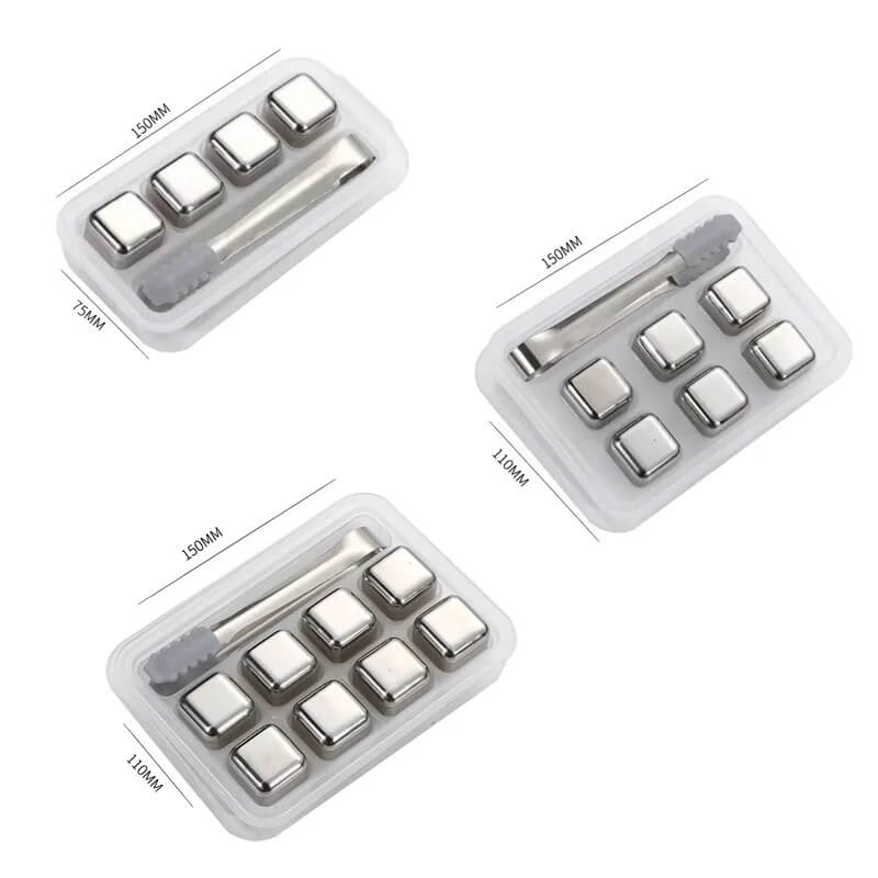 FrostGleam - Edelstahl Eiswürfel Set | Wiederverwendbare Eiswürfel für Whiskey, Wein & Cocktails - Stilvoll, kühl & Keine Verdünnung