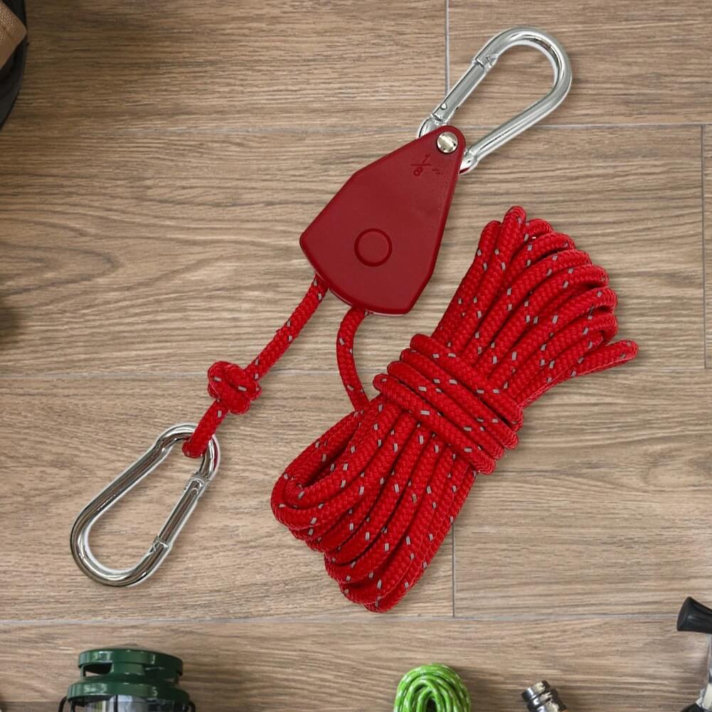 ReflectaCord - Reflektierende Zeltschnur 5M mit verstellbarer Umlenkrolle für Camping