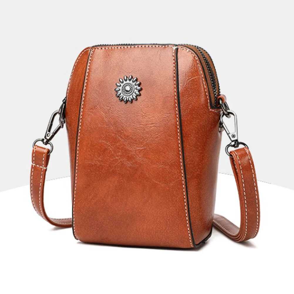 Vintage Crossbody Ledertasche für Frauen - verstellbarer Schulterriemen, kompaktes Design und eleganter Stil