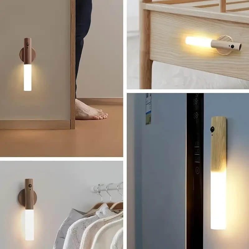 SensoRay - Kabelloses LED-Nachtlicht mit Bewegungssensor | Elegantes Holzdesign und wiederaufladbar