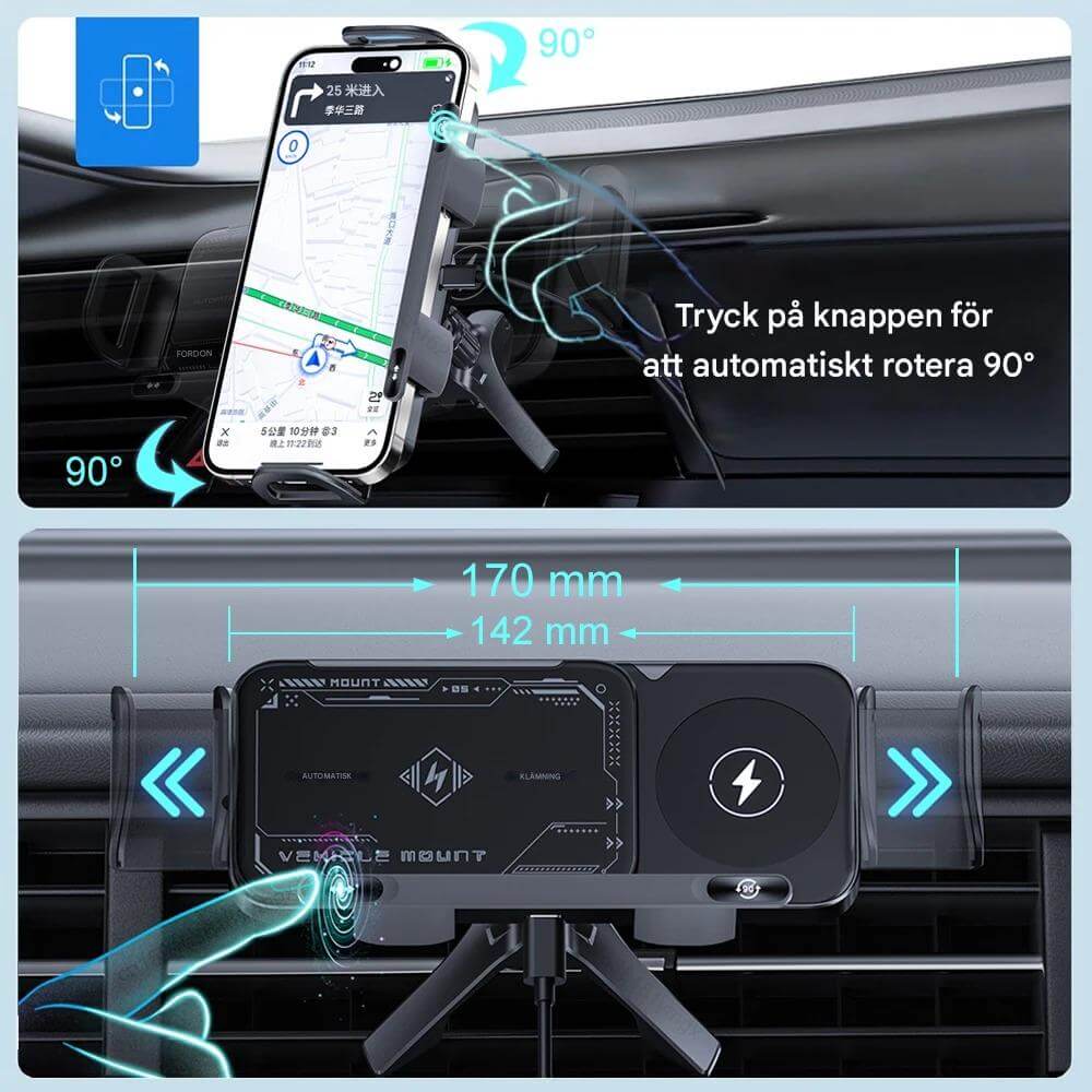 ChargeMount - Einstellbarer Smart Car Phone Halter mit 15W Wireless Charging Pad für klappbare Bildschirme
