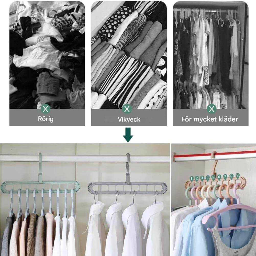 ClosetEase - Platzsparender Kleiderbügel | Multifunktionsbügel mit 9 Haken & 360° drehbarer Haken