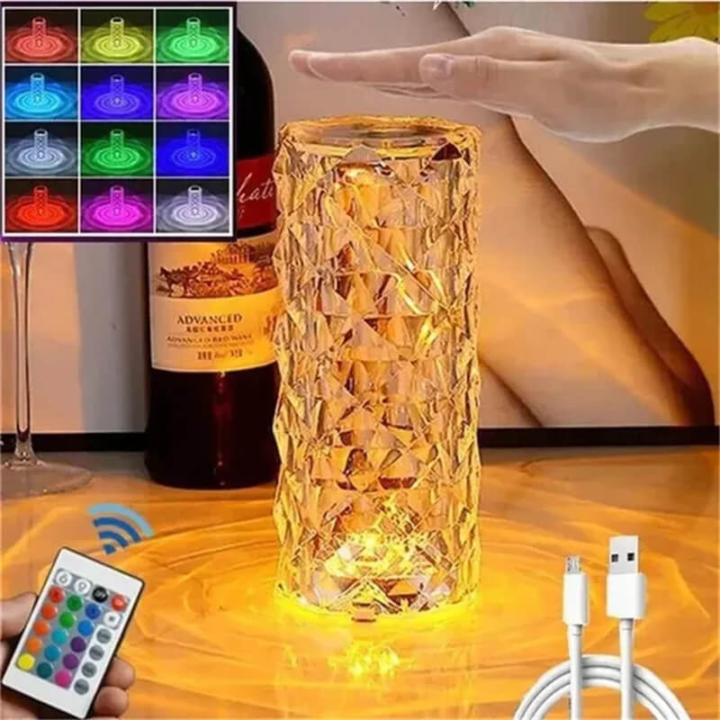 Kristall-Lampe mit 16 Farben & Diamant-Rose LED-Lampe - Touch & Fernbedienung USB wiederaufladbar, Romantische Stimmung für Zuhause