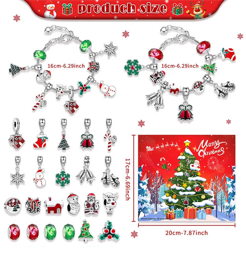 Charméa - 24 Tage Schmuck-Adventskalender für Mädchen und Frauen mit Weihnachtsanhängern und Armbändern