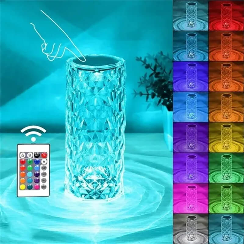 Kristall-Lampe mit 16 Farben & Diamant-Rose LED-Lampe - Touch & Fernbedienung USB wiederaufladbar, Romantische Stimmung für Zuhause