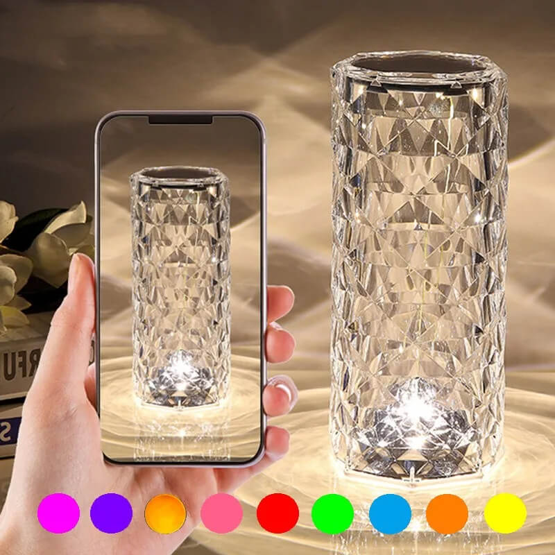 Kristall-Lampe mit 16 Farben & Diamant-Rose LED-Lampe - Touch & Fernbedienung USB wiederaufladbar, Romantische Stimmung für Zuhause