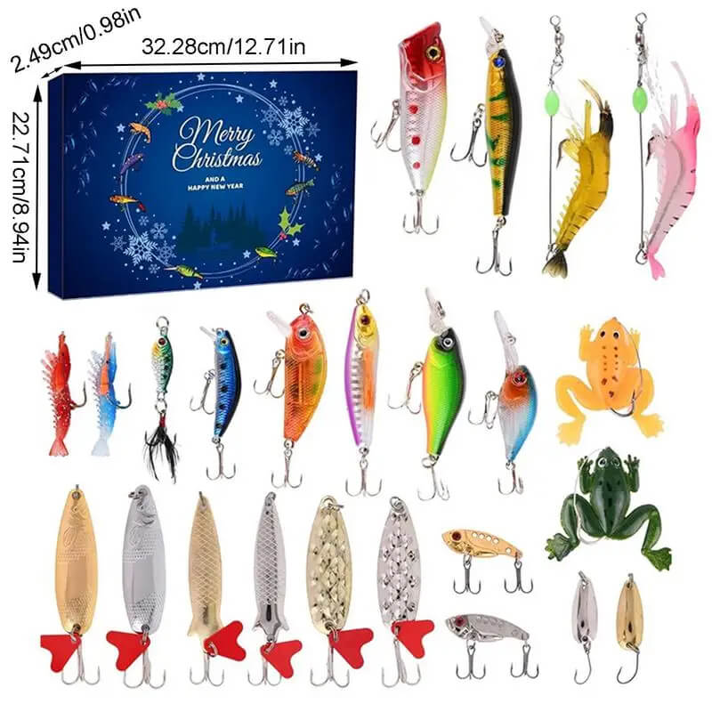 AnglerAdvent - 24 Tage Weihnachts-Countdown-Geschenkset mit verschiedenen Angelködern und -geräten