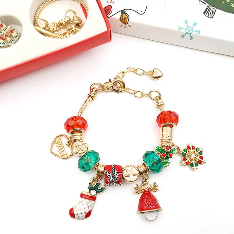 Luxus-Schmuck-Adventskalender für Kinder - 24 Schachteln mit Armbändern und Anhängern für DIY-Weihnachtsschmuck