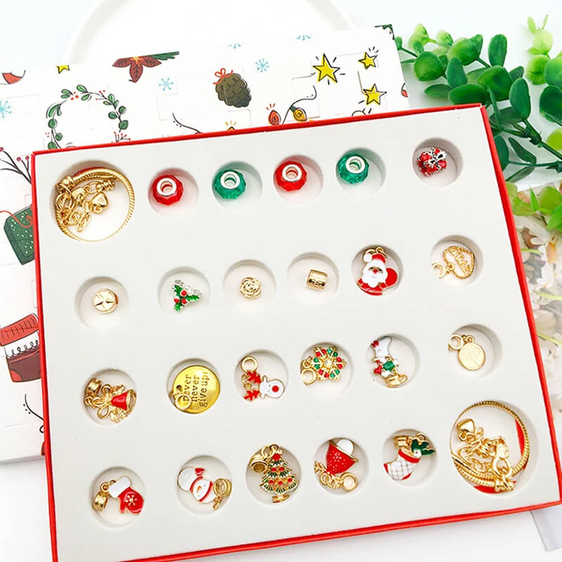 Luxus-Schmuck-Adventskalender für Kinder - 24 Schachteln mit Armbändern und Anhängern für DIY-Weihnachtsschmuck