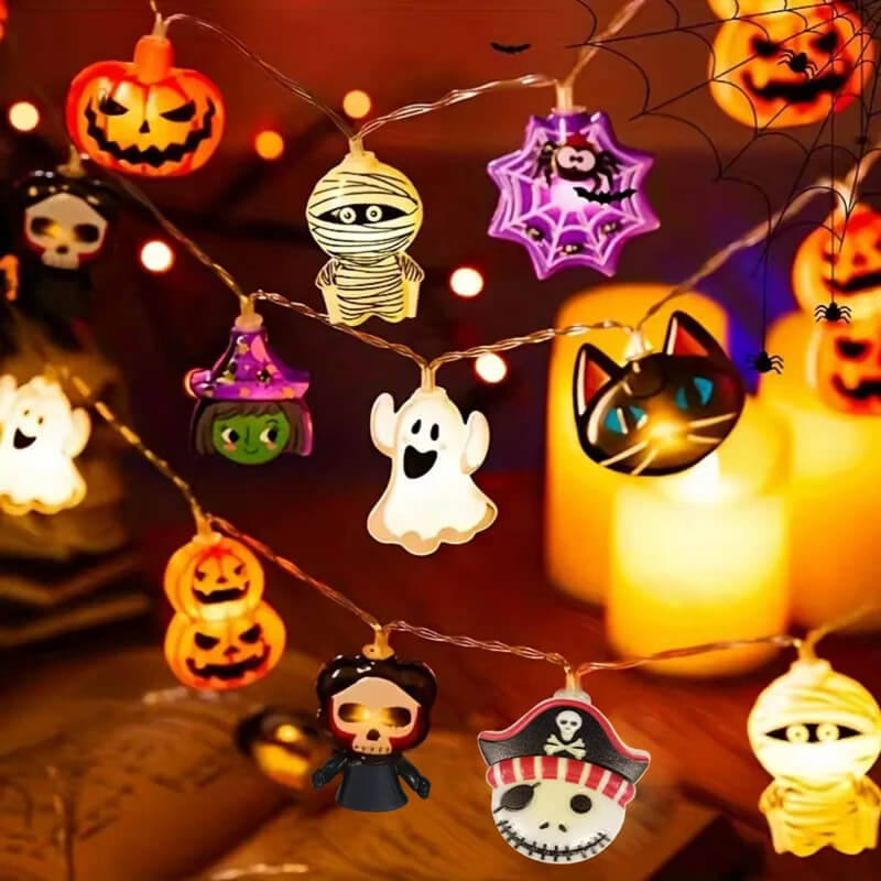 Halloween LED String mit Kürbissen, Gespenstern und Spinnweben - Dekorative Lichterkette für Innen und Außen
