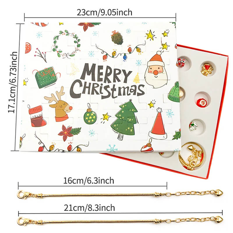 Luxus-Schmuck-Adventskalender für Kinder - 24 Schachteln mit Armbändern und Anhängern für DIY-Weihnachtsschmuck
