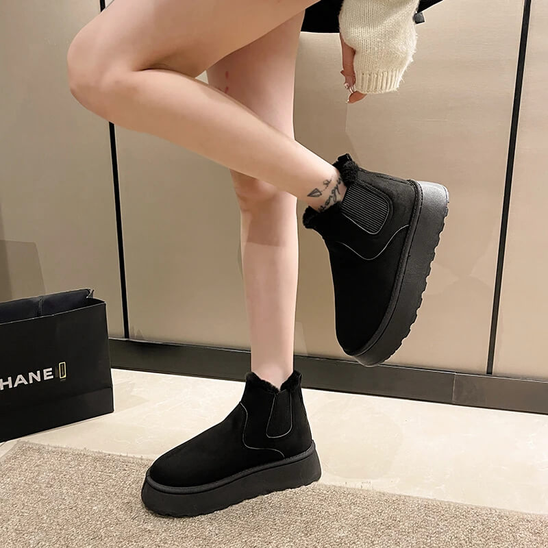 Rutschfeste, warm gefütterte Stiefeletten für den Winter, bequem und flach