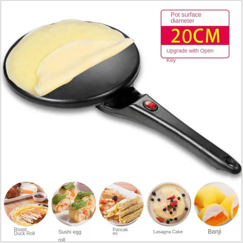 Elektrischer Crêpes- und Pfannkuchen-Maker - Antihaft-Bratpfanne (20 cm) mit Temperaturkontrolle | Für Tortillas, Wraps, Frühstück & Dünnbrot