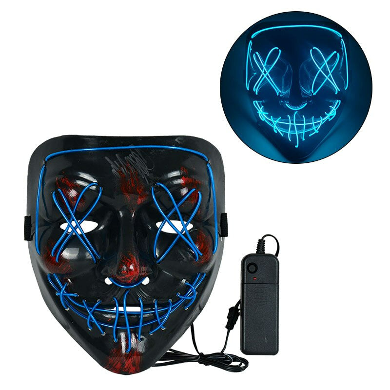 LED Horror Maske für Halloween & Maskerade | Purge-inspirierte blinkende Maske mit 3 Lichtmodi - einstellbar & Sicheres EL-Draht Design
