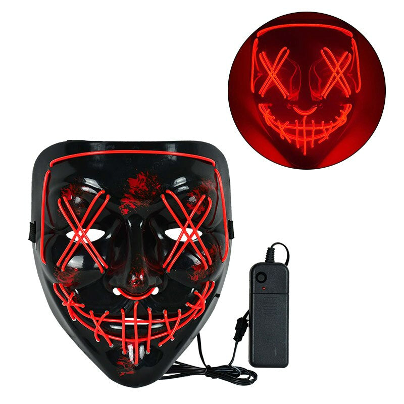 LED Horror Maske für Halloween & Maskerade | Purge-inspirierte blinkende Maske mit 3 Lichtmodi - einstellbar & Sicheres EL-Draht Design