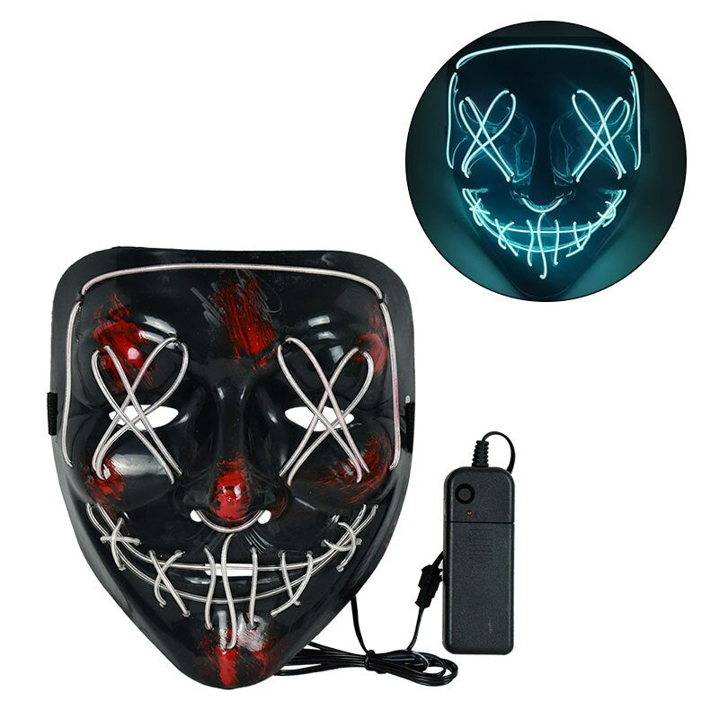 LED Horror Maske für Halloween & Maskerade | Purge-inspirierte blinkende Maske mit 3 Lichtmodi - einstellbar & Sicheres EL-Draht Design