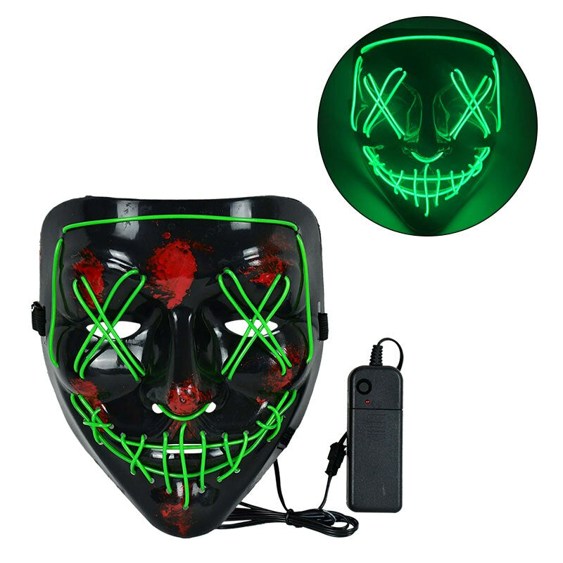 LED Horror Maske für Halloween & Maskerade | Purge-inspirierte blinkende Maske mit 3 Lichtmodi - einstellbar & Sicheres EL-Draht Design