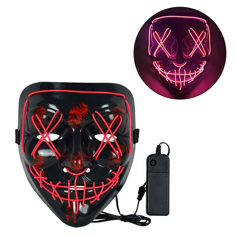 LED Horror Maske für Halloween & Maskerade | Purge-inspirierte blinkende Maske mit 3 Lichtmodi - einstellbar & Sicheres EL-Draht Design