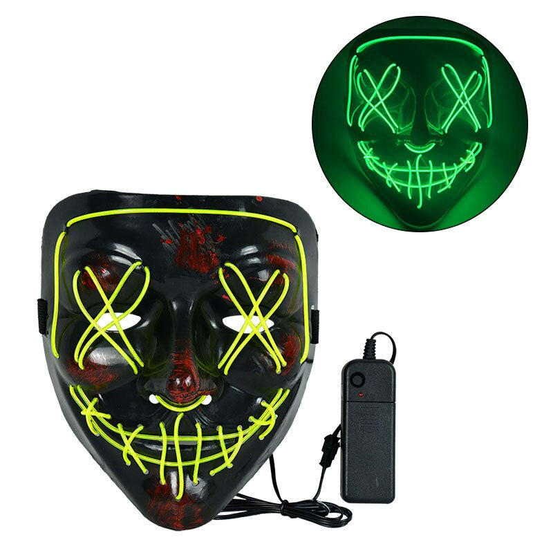 LED Horror Maske für Halloween & Maskerade | Purge-inspirierte blinkende Maske mit 3 Lichtmodi - einstellbar & Sicheres EL-Draht Design