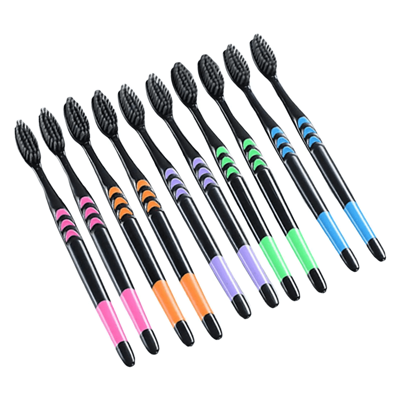 10 Stück Bambuszahnbürste mit Karbonfasern