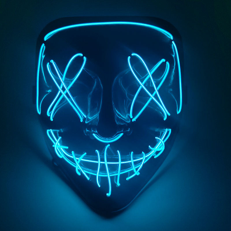 LED Horror Maske für Halloween & Maskerade | Purge-inspirierte blinkende Maske mit 3 Lichtmodi - einstellbar & Sicheres EL-Draht Design