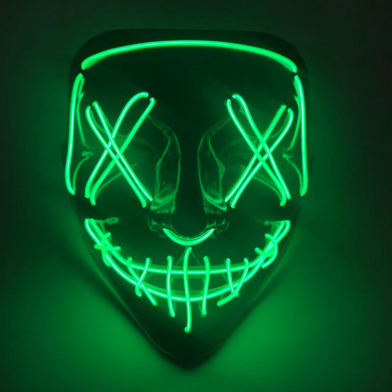 LED Horror Maske für Halloween & Maskerade | Purge-inspirierte blinkende Maske mit 3 Lichtmodi - einstellbar & Sicheres EL-Draht Design