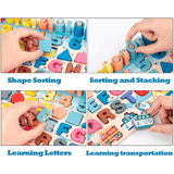 Montessori Holzpuzzle für Kleinkinder | 5-in-1 Lernspielzeug aus Holz mit Fischspiel, Sortieren & Zählen - Lernspiel für Kinder 2-5 Jahre