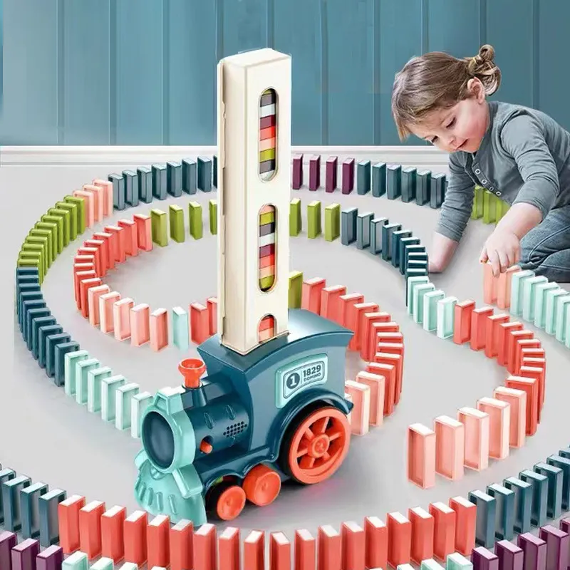 Automatischer Domino-Zug für Kinder | Selbstaufstellende Dominosteine mit Licht und Sound – Pädagogisches STEM-Spielzeug (ab 3 Jahren)
