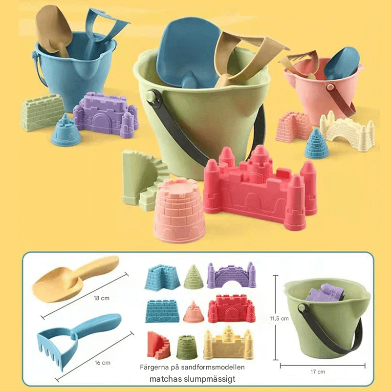 Interaktives Strandspielzeug für Kinder - Eimer mit fünf Zubehörteilen, robust und lehrreich