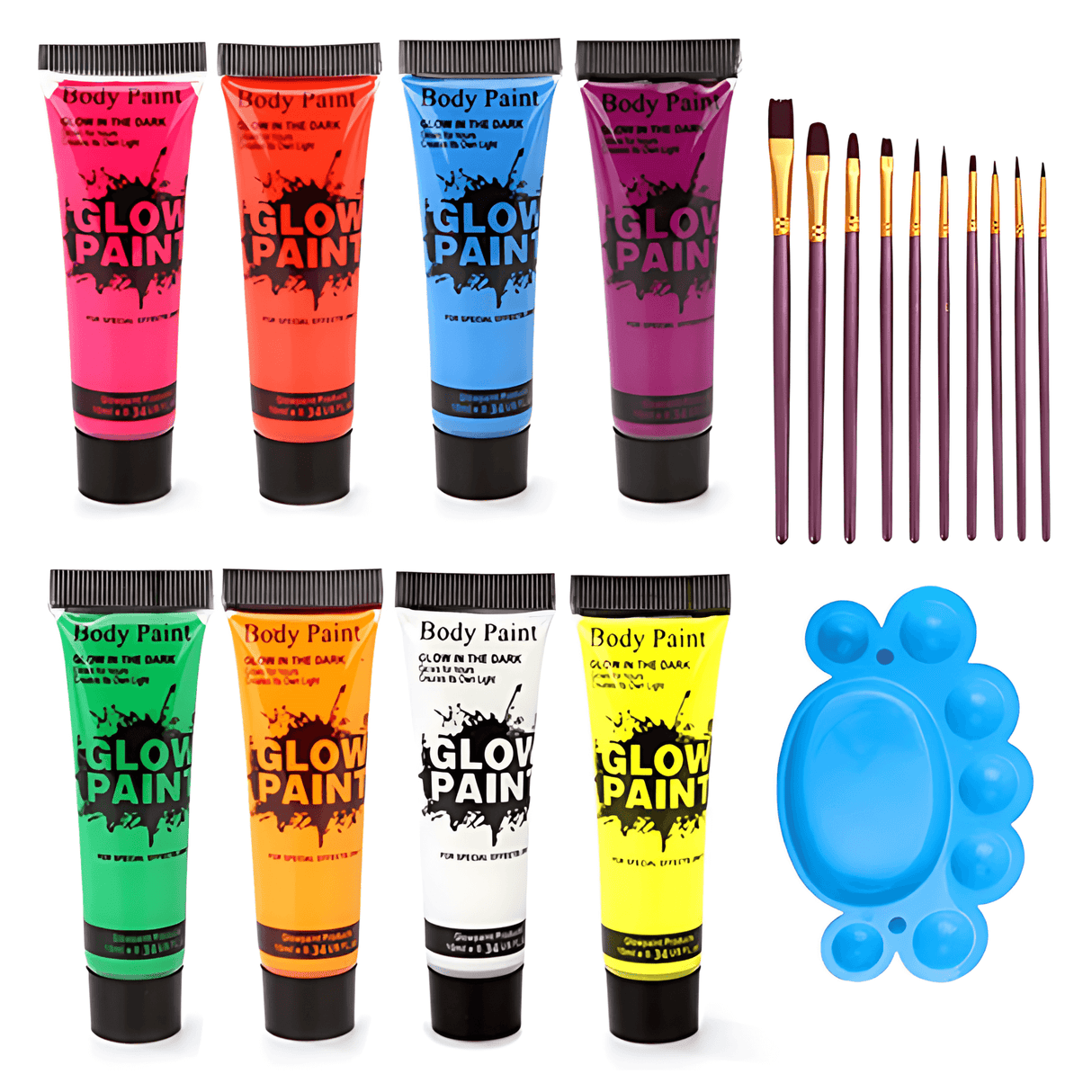 NeonAura - Halloween Neon Fluorescent UV Body Paint Set für Gesicht und Körper, Glow in the Dark, Party & Festival Farbe