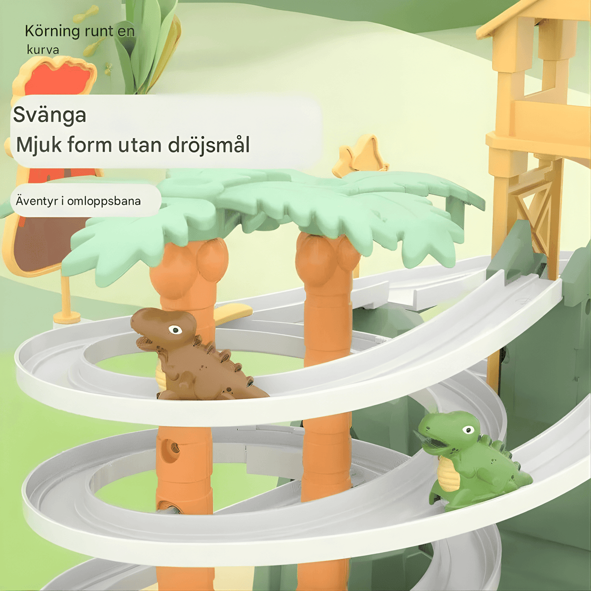 DinoTrack - Elektrische zweigleisige Dinosaurierrutsche mit dynamischer Klettertreppe, Lichter & Musik für Kinder