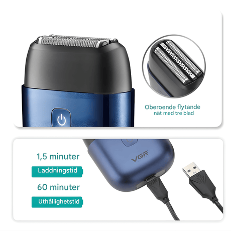 TrimAxis - Elektrischer Rasierer mit drei Klingen für Männer, IPX7 wasserdichtes Design & USB Typ-C Schnellladung