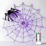SpiderGlow – Halloween-Spinnennetz-LED-Lichterkette mit Fernbedienung, Spinnendekoration und 8 Lichtmodi