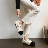 CuddleFlex - Plüsch-Kuschelschuhe mit goldener Schnalle & Zweifarbiger Komfort für den Innen- und leichten Außeneinsatz