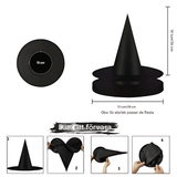 WitchGleam - Zusammenklappbarer Halloween Hexenhut aus schwarzem Polyester für Maskerade, Party & Dekoration
