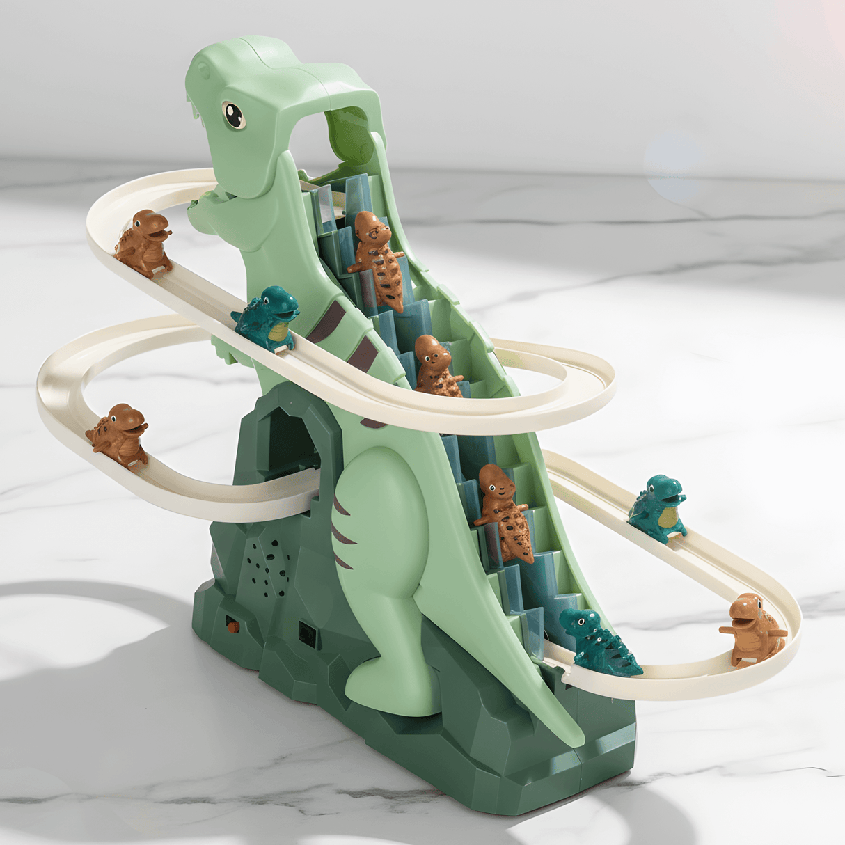 DinoQuest - Elektrische Dinosaurierrutsche mit automatischer Klettertreppe, Lichter & Musik für Kinder